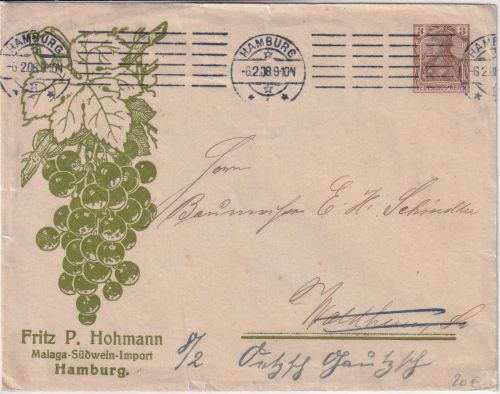 DR - Hohmann Malaga-Südwein-Import 3 Pfg. Germania Privatganzsache 1908