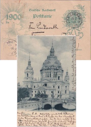 DR - 5 Pfg. Germania Jahrhundert-Ganzsache m. Bildzudruck Friedenau - Graal 1900