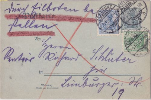 DR - 2 Pfg. Germania Ganzsache+Zusatz Ortseilkarte/27 Pfg. Tarif ! Dortmund 1904
