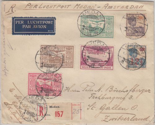 Niederl. Indien - Medan 1931 Luftpost-Einschreibebrief i.d. SCHWEIZ (St. Gallen)
