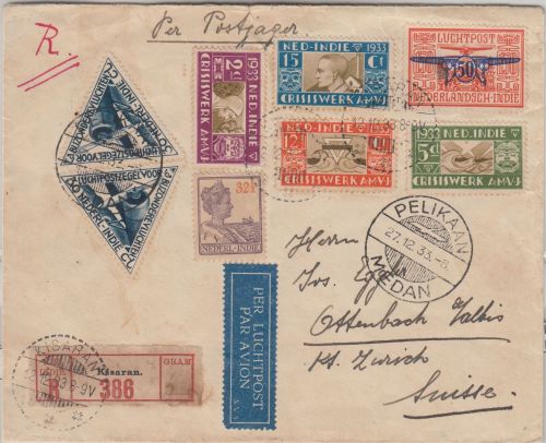 Niederl. Indien - Crisiswerk AMVJ 1933 Satz u.a. Lupo-Einschreibebrief Kisaran