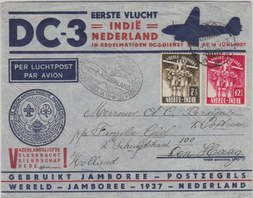 Niederl. Indien - Pfadfinder Welttreffen Luftpostbrief Schmuckkuvert 1937
