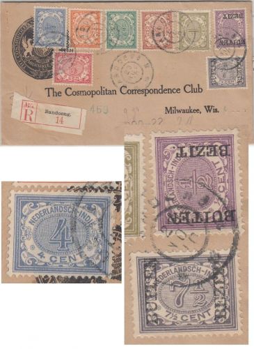 Niederl. Indien - 4 C. Ziffer u.a. Einschreibebrief n. USA Bandoeng 1910