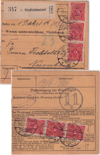 DR-Infla - 6x3 M. Posthorn Paketkarte Stadtoldendorf - Nürnberg 10.6.22
