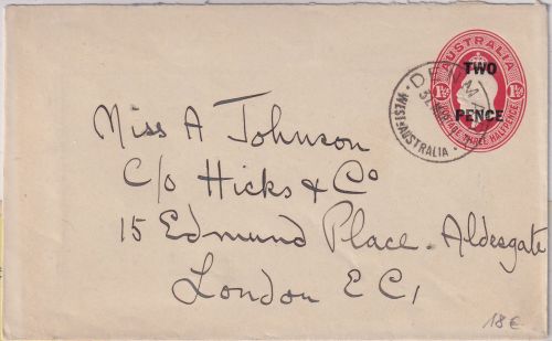 Australien - TWO PENCE/1 1/2 P. Überdruck Ganzsache Brief Denmark - London 1931