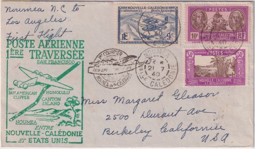 Neukaledonien - PanAm Erstflug Noumea San Francisco Luftpostbrief 1940