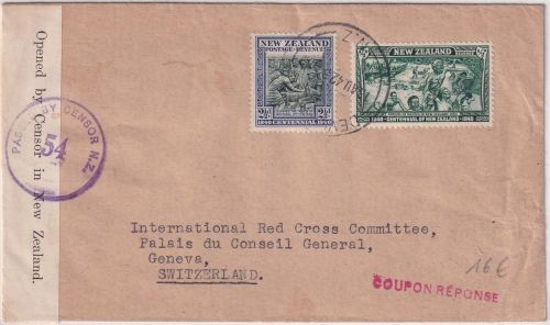 Neuseeland - 2 1/2+1/2 P. Jahrhunderfeier Zensurbrief id. SCHWEIZ Devonport 1942