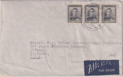 Neuseeland - 3x5 P. Georg VI. Luftpostbrief n. USA Wellington - Chicago 1948