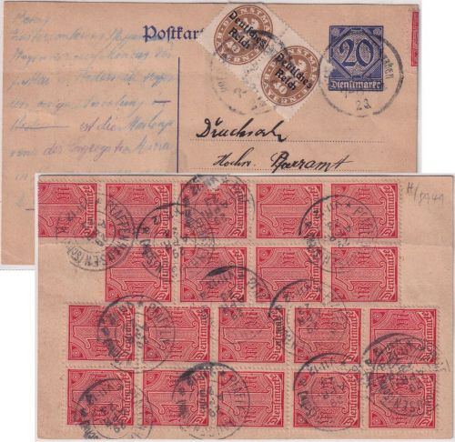 DR-Infla - 20 Pfg. Dienst Ganzsache+Zusatz/Nachbarortsverkehr Breitenbrunn 1923