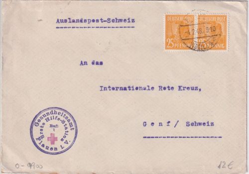 All.Bes. - 2x25 Pfg. Arbeiter Brief id. SCHWEIZ Plauen - Genf (Rotes Kreuz) 1948