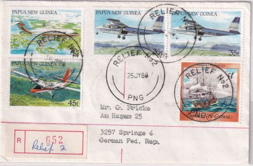 PNG - 70 T. Flugzeuge u.a. Einschreibebrief Relief No.2 - Springe 1988