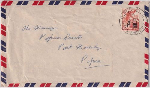 PNG - 4 P. /2 1/2 P. Freimarke Luftpostbrief R.A.N. Post Office Number 3 1957