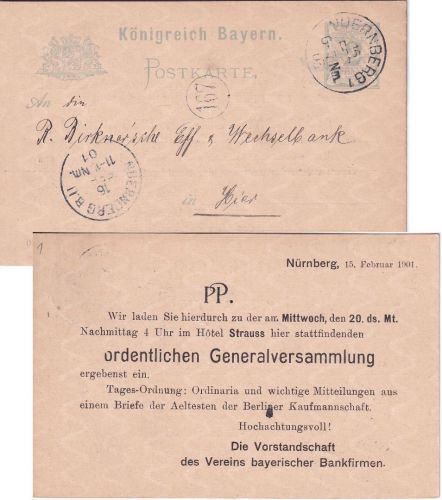 Bayern - 2 Pfg. Rauten Ganzsache/Ortskarte m. priv. Zudruck Nürnberg 1901