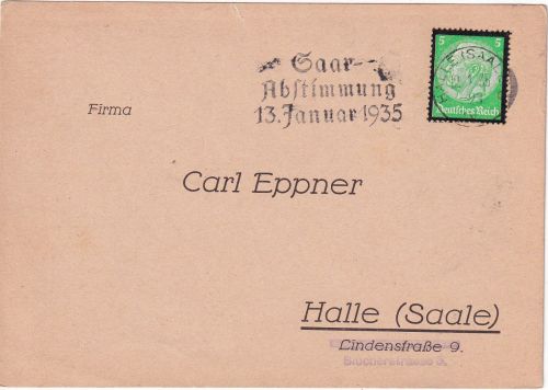 DR - 5 Pfg. Hindenburg/Trauerrand Ortskarte Halle (Saale) 1935