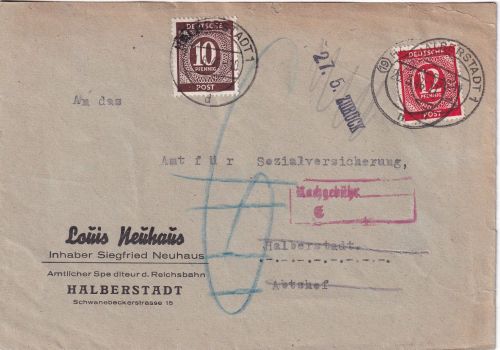 All.Bes. - 12+10 Pfg. Ziffer Ortsbrief Halbertstadt 25.5./30.5./1.6.46