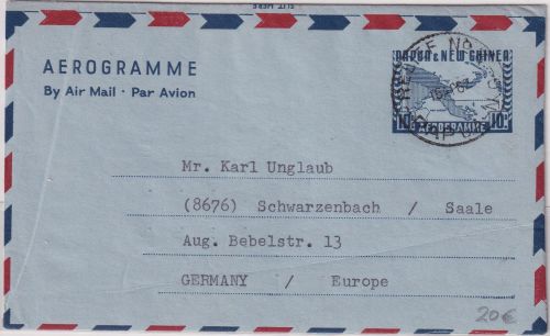 PNG - 10 C. Ganzsache/Aerogramme Relief No. 3 (Kairuku) 16.4.62 n. Schwarzenbach