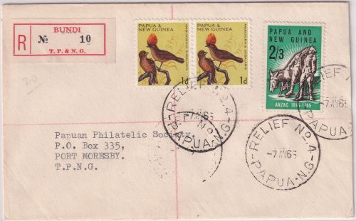 PNG - 2 Sh. 3 P. Anzac/Gallipoli u.a. Einschreibebrief Bundi/Relief No.4 7.5.65
