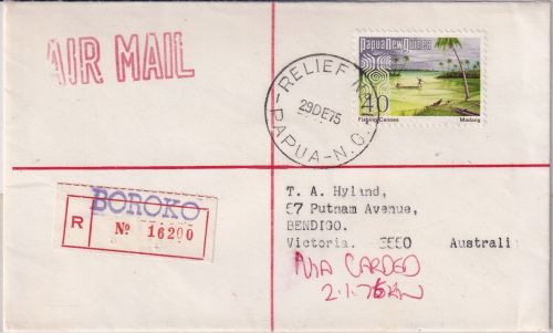 PNG - 40 C. Landschaften Einschreibebrief Boroko/Relief No.1 - Bendigo 29.12.75