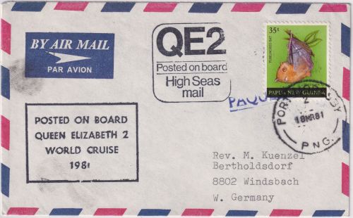 PNG - 35t Flughund Schiffspost/Luftpostbrief Port Moresby - Windsbach 18.3.81