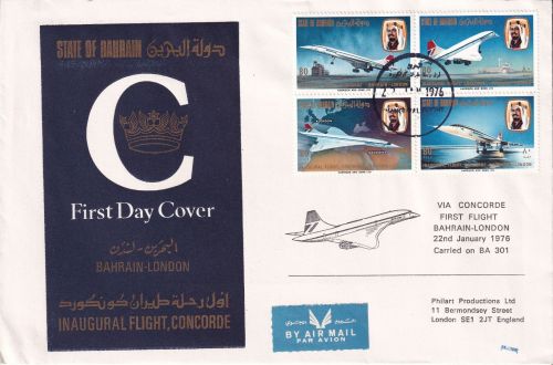 Bahrain - Concorde 1st-Flight BA 301 Bahrain-London Schmuckkuvert 22. Jan 76