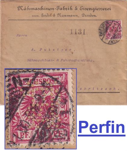 DR - 10 Pfg. K/A Perfin FirmenbriefDresden - Niederbobritzsch 1900