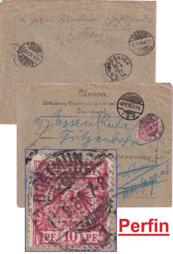 DR - 10 Pfg. K/A Perfin "DU" Firmenbrief Dortmund 1893 Weiterleitung/Irrläufer