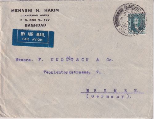 Irak - 3 A. Faisal I. Luftpost-Firmenbrief Baghdad - Bremen 1931