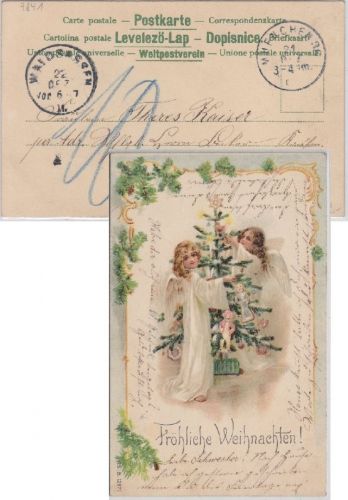 Bayern - Waldsassen 1911 unfrankierte Weihnachtskarte v. München Nachporto