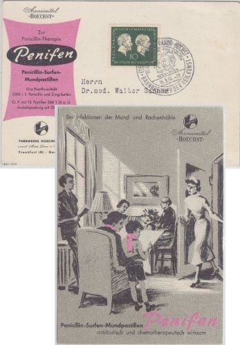 BRD - 10 Pfg. Ehrlich/Behring entspr. SST FFM-Höchst 1954 Karte/Pharmawerbung