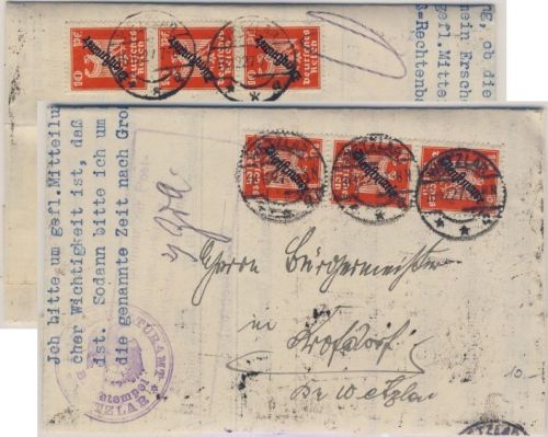 DR-Dienst - 6x10 Pfg. Adler Zustellurkunde Wetzlar - Krofdorf 1927