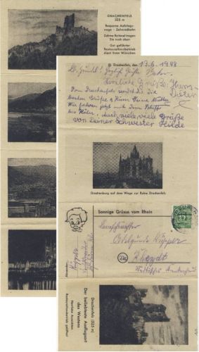 Kontrollrat - Sonnige Grüße vom Rhein, Illustr. Werbefaltbrief Düren Rheydt 1948