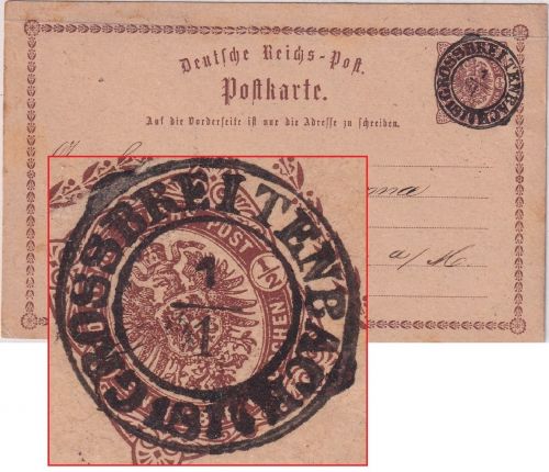 DR - Großbreitenbach (1.1.1874) nachv. Th&T-K2 a. 1/2 Gr. Brustschild-Ganzsache