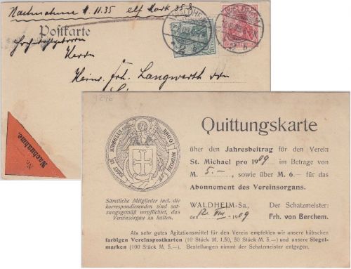 DR - 5+10 Pfg. Germania Nachnahmekarte Waldheim (Sachsen) - Wichtringhausen 1909