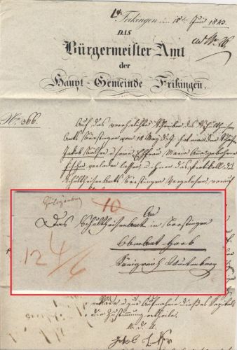 Baden/Württemberg - Frickingen 1843 Portobrief n. Horb Aufgabe Heiligenberg