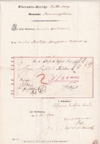 Württemberg - Rottenburg 1854 Nachnahmebrief n. Stuttgart Faltbrief m. Inhalt