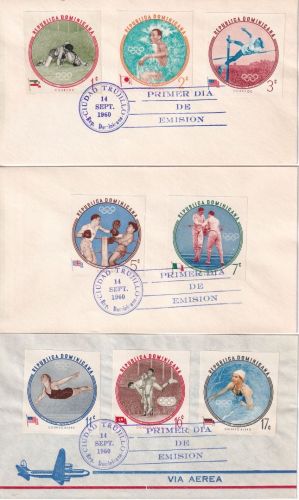 Republica Dominicana - Olympiade 1960 geschnittener Satz a. 3 FDC m. EST