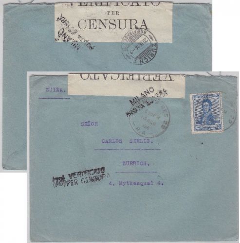 Argentinien - Buenos Aires 1916 Zensurbrief n. Zürich Zensurverschluss Milano