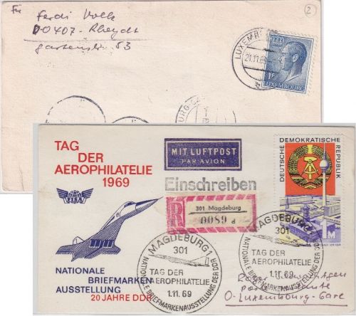 DDR - Tag d. Aerophilatelie Luftpost Einschreibekarte n LUXEMBURG Magdeburg 1969