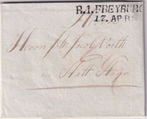 Baden/Österreich - R1 Freyburg 17. APR L2 Grenzfrankobrief n. Steyr 1817