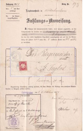 Bayern - Niederkirchen b. Kaiserslautern 1904 Brief 10 Pfg Wappen n. St. Ingbert