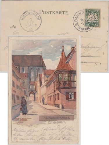 Bayern - Bahnpost Rothenburg II Steinach 1903 afrb. Künstler-AK Rothenburg