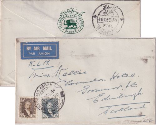 Irak - 30+5 F. Faisal I. Luftpostbrief n. SCOTLAND Baghdad - Edinburgh 1934