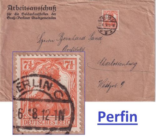 DR - 7 1/2 Pfg. Germania Perfin "MB" Ortsbrief Berlin 1918