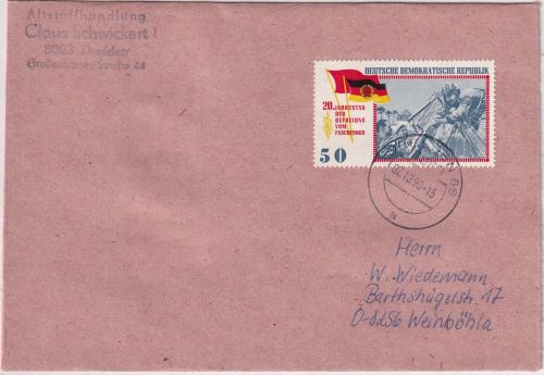 DDR - 50 Pfg. Befreiung Faschismus Brief Dresden - Weinböhla 2.10.90
