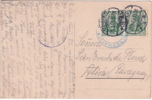 DR - 2x5 Pfg. Germania Karte n. PARAGUAY Meissen - Atyra 1909