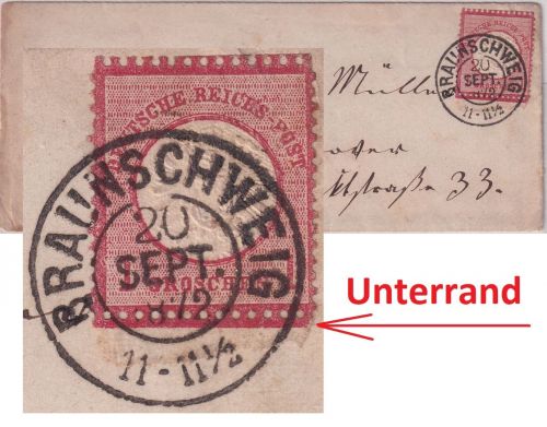 DR - 1 Gr. gr. Brustschild (Unterrand) Brief K2 Braunschweig - Hannover 1872
