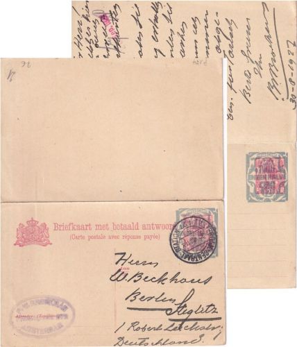 Niederlande - 12 1/2 C./5 C. Ganzsache/Aufbrauch Doppelkarte Amsterdam 1927