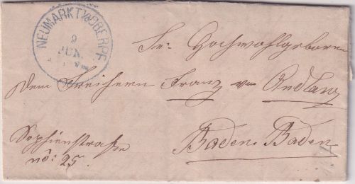 Bayern - Neumarkt i/d Oberpf. 9. JUN blauer K1 portofreier Brief 1873