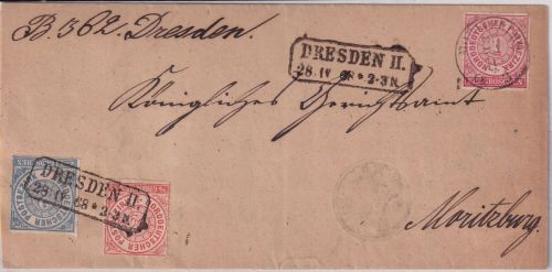 NDP - 1+1/2+2 Gr. gez. Insinuationsdokument Moritzburg - Dresden 1868
