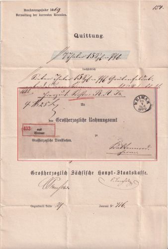 NDP - Weimar 21.7.1868 Dienstpaketbegleitbrief n. Kaltennordheim